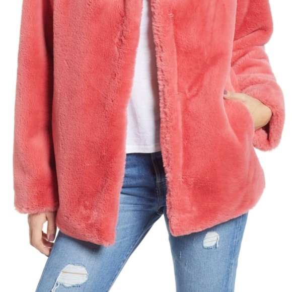 Bernado Borg Faux Fur Jacket Coral - Picture 7 of 7